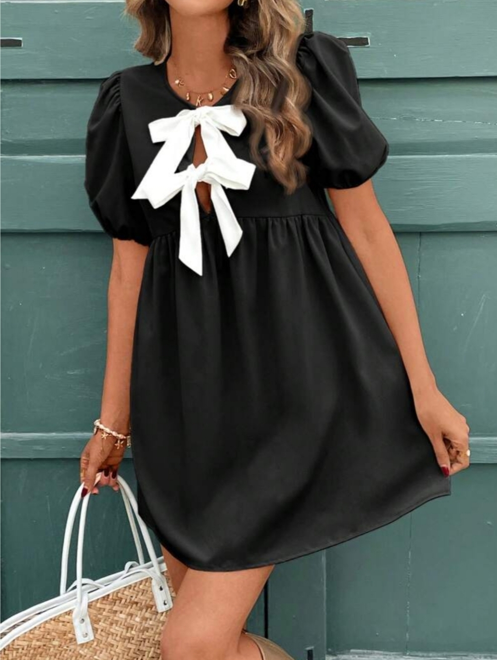 EUC Purchased 4rm @elizajoy17 "Little Black🖤 PuffSleeve Dress w/White🤍🎀🎀" XL